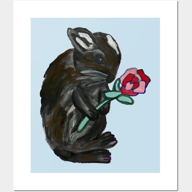 Black Rabbit with Rose Painting Wall Art by Anke Wonder 